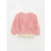 LCW baby Pembe Bisiklet Yaka Pelüş Kız Bebek Sweatshirt ve Tayt Pantolon 2li Takım