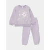 LCW baby Lila Bisiklet Yaka Uzun Kollu Kız Bebek Sweatshirt ve Pantolon 2li Takım