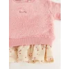 LCW baby Pembe Bisiklet Yaka Pelüş Kız Bebek Sweatshirt ve Tayt Pantolon 2li Takım
