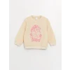 LCW baby Bej Bisiklet Yaka Uzun Kollu Baskılı Kız Bebek Sweatshirt ve Eşofman Alt 2li Takım