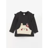 LCW baby Antrasit Bisiklet Yaka Uzun Kollu Baskılı Kız Bebek Sweatshirt ve Pantolon 2li Takım