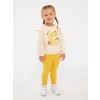 LCW baby Bej Bisiklet Yaka Uzun Kollu Baskılı Kız Bebek Sweatshirt ve Tayt 2li Takım