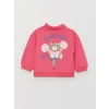 LCW baby Pembe Polo Yaka Baskılı Kız Bebek Sweatshirt