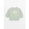 LCW baby Yeşil Bisiklet Yaka Uzun Kollu Baskılı Kız Bebek Sweatshirt