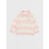 LCW baby Pembe Polo Yaka Uzun Kollu Çizgili Kız Bebek Sweatshirt