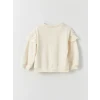 LCW baby Ekru Bisiklet Yaka Kız Bebek Fırfırlı Sweatshirt