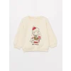 LCW baby Ekru Bisiklet Yaka Uzun Kollu Baskılı Kız Bebek Sweatshirt