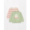 LCW baby Pembe Bisiklet Yaka Uzun Kollu Kız Bebek Sweatshirt 2li