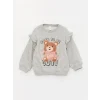 LCW baby Gri Bisiklet Yaka Baskılı Kız Bebek Sweatshirt