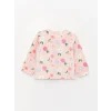 LCW baby Pembe Bisiklet Yaka Uzun Kollu Desenli Pelüş Kız Bebek Pijama Takımı