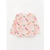 LCW baby Pembe Bisiklet Yaka Uzun Kollu Desenli Pelüş Kız Bebek Pijama Takımı