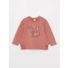 LCW baby Ekru Bisiklet Yaka Uzun Kollu Baskılı Kız Bebek Sweatshirt 2li