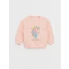 LCW baby Pembe Bisiklet Yaka Uzun Kollu Baskılı Kız Bebek Sweatshirt