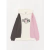 LCW Kids Ekru Baskılı Uzun Kollu Kız Çocuk Hoodie