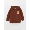 LCW Kids Kahverengi Baskılı Uzun Kollu Kız Çocuk Hoodie