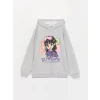 LCW Kids Gri Baskılı Uzun Kollu Kız Çocuk Hoodie