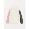 LCW Kids Ekru Baskılı Uzun Kollu Kız Çocuk Hoodie