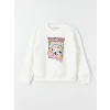 LCW Kids Ekru Bisiklet Yaka K-Pop Baskılı Uzun Kollu Kız Çocuk Sweatshirt