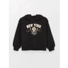 LCW Kids Siyah Kapüşonlu Baskılı Uzun Kollu Kız Çocuk Sweatshirt