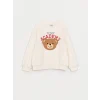 LCW Kids Pembe Bisiklet Yaka Ayı Teddy Nakışlı Kız Çocuk Sweatshirt