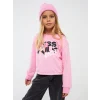 LCW Kids Pembe Bisiklet Yaka Baskılı Uzun Kollu Kız Çocuk Sweatshirt
