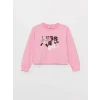 LCW Kids Pembe Bisiklet Yaka Baskılı Uzun Kollu Kız Çocuk Sweatshirt