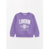 LCW Kids Mor Bisiklet Yaka Baskılı Uzun Kollu Kız Çocuk Sweatshirt