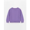 LCW Kids Mor Bisiklet Yaka Baskılı Uzun Kollu Kız Çocuk Sweatshirt