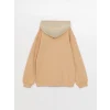 LCW Kids Bej Kapüşonlu Baskılı Uzun Kollu Kız Çocuk Sweatshirt