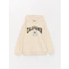 LCW Kids Bej Baskılı Uzun Kollu Kız Çocuk Hoodie
