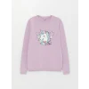 LCW Kids Lila Bisiklet Yaka Baskılı Uzun Kollu Kız Çocuk Triko Kazak