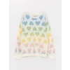 LCW Kids Ekru Bisiklet Yaka Desenli Uzun Kollu Kız Çocuk Triko Kazak