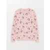 LCW Kids Pembe Bisiklet Yaka Baskılı Uzun Kollu Kız Çocuk Triko Kazak