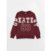 LCW Kids Bordo Rahat Kalıp Bisiklet Yaka Baskılı Erkek Çocuk Sweatshirt