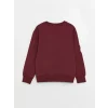 LCW Kids Bordo Rahat Kalıp Bisiklet Yaka Baskılı Erkek Çocuk Sweatshirt