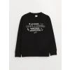 LCW Kids Siyah Bisiklet Yaka Baskılı Uzun Kollu Erkek Çocuk Sweatshirt