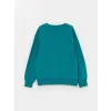LCW Kids Turkuaz Rahat Kalıp Bisiklet Yaka Baskılı Erkek Çocuk Sweatshirt