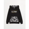 LCW Kids Siyah Baskılı Uzun Kollu Erkek Çocuk Hoodie