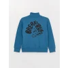 LCW Kids Mavi Dik Yaka Baskılı Uzun Kollu Erkek Çocuk Sweatshirt