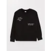 LCW Kids Siyah Rahat Kalıp Bisiklet Yaka Baskılı Erkek Çocuk Sweatshirt