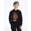 LCW Kids Siyah Baskılı Uzun Kollu Erkek Çocuk Hoodie