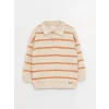 LCW baby Bej Polo Yaka Uzun Kollu Çizgili Erkek Bebek Sweatshirt