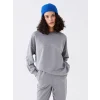 LCW Vision Gri Bisiklet Yaka Nakışlı Uzun Kollu Oversize Kadın Sweatshirt
