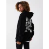 XSIDE Siyah Baskılı Oversize Kadın Kalın Hoodie