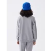 LCW Vision Gri Bisiklet Yaka Nakışlı Uzun Kollu Oversize Kadın Sweatshirt