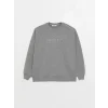 LCW Vision Gri Bisiklet Yaka Nakışlı Uzun Kollu Oversize Kadın Sweatshirt