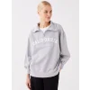 LCW Modest Gri Gömlek Yaka Baskılı Uzun Kollu Oversize Kadın Sweatshirt Tunik