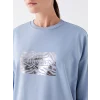 LCWAIKIKI Basic Mavi Bisiklet Yaka Baskılı Uzun Kollu Oversize Kadın Sweatshirt Tunik