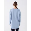 LCWAIKIKI Basic Mavi Bisiklet Yaka Baskılı Uzun Kollu Oversize Kadın Sweatshirt Tunik