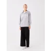 LCW Modest Gri Gömlek Yaka Baskılı Uzun Kollu Oversize Kadın Sweatshirt Tunik